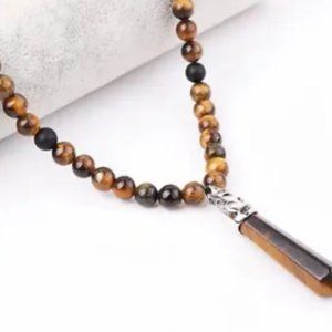 SKS Mojo's  Brown Tigers Eye Black Onyx Beaded Necklace with Point Pendant